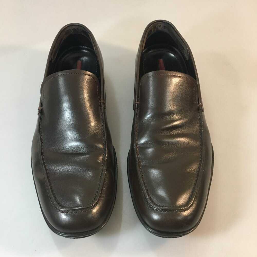 Prada Mens 9.5 Brown Leather Slip-On Loafers 1645 - Picture 2 of 9